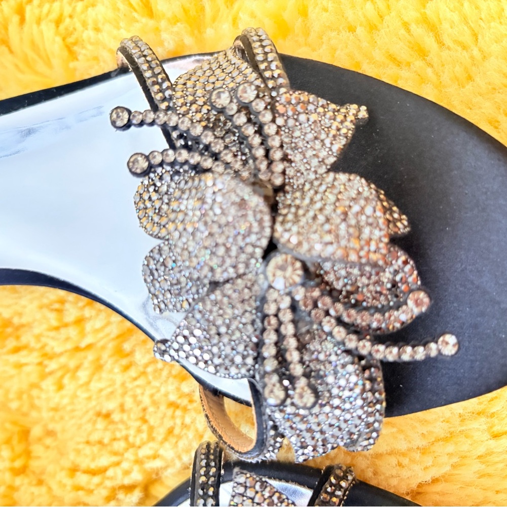 Badgley Mischka Black and Silver Rhinestone Floral Strappy Heel - Picture 4 of 6